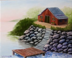 Cabin and Dock by the Lake Painting - Daily Painting Blog - Original Oil and Acrylic Artwork by Artist Mark Webster